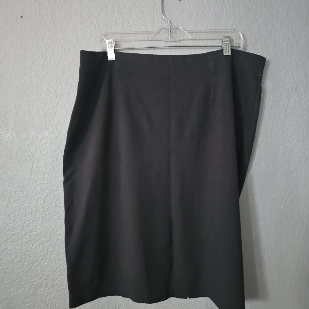 Eileen Fisher Black Washable Crepe Stretch Midi Slim Skirt Size XL